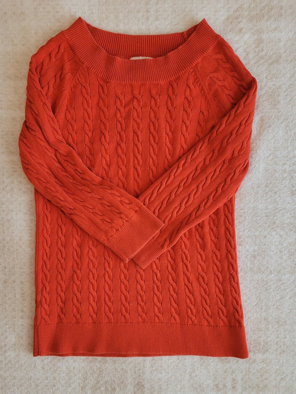 Ann Taylor LOFT Orange Cable Knit Boatneck Sweater